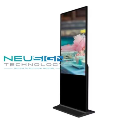 Freestanding digital signage floor stand display with split screen, video playback, and multimedia support