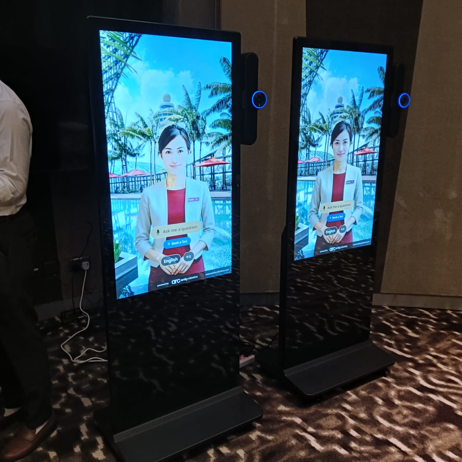 Smart AI receptionist kiosk with digital assistant for business reception and customer interaction