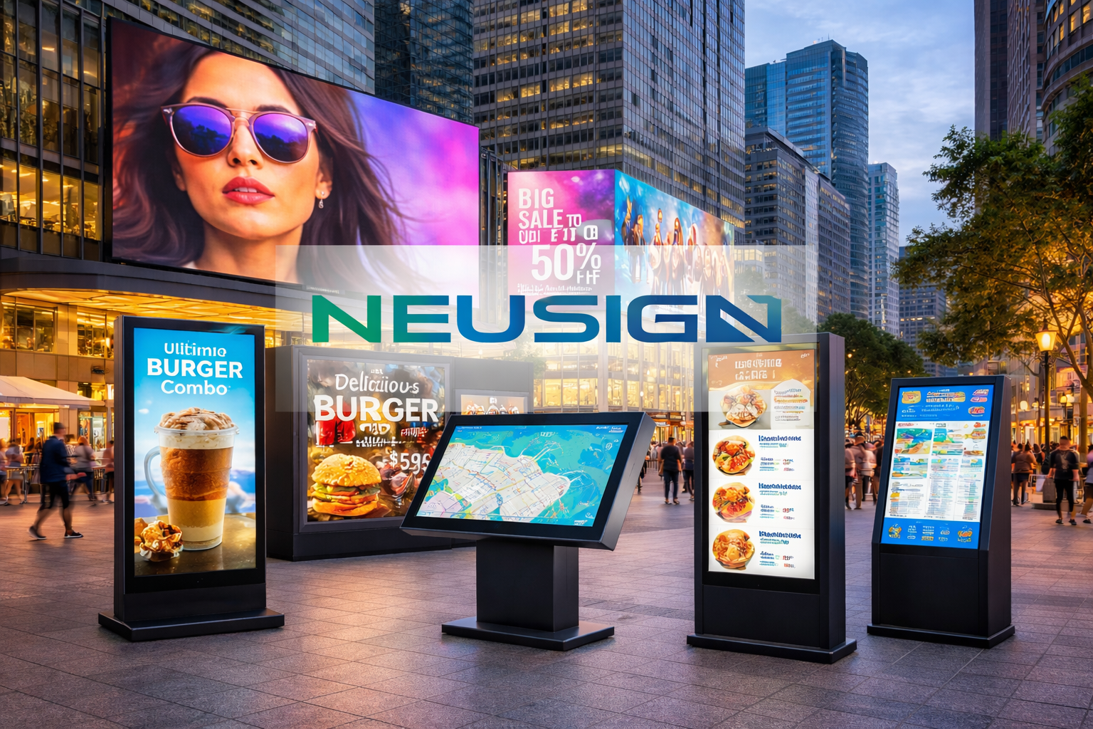 Outdoor digital signage display in Singapore showing vibrant advertisements on a high-resolution LED screen in a busy urban street.