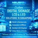 Custom digital signage LCD and LED displays in Singapore for retail stores, restaurants, corporate offices, and outdoor advertising with NEUSIGN Technology solutions.